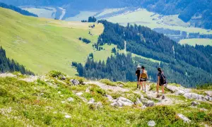 Wanderer entdecken auf einem Bergpfad im Lechtal versteckte Schönheiten. Ein perfekter Ort für Geheimtipps.