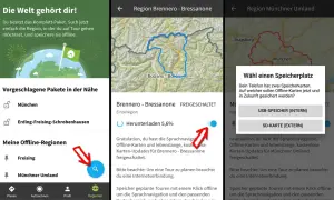 So funktioniert komoot: Karten offline speichern für Touren. Wähle Speicherort für Offline-Karten.