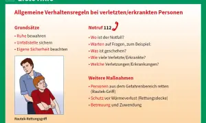 Erste Hilfe: Anleitung für verletzte Personen. Ein Mann zieht einen anderen, bewusstlosen Mann mit dem Rautek-Griff.