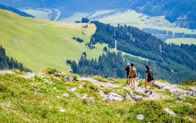 Wanderer entdecken auf einem Bergpfad im Lechtal versteckte Schönheiten. Ein perfekter Ort für Geheimtipps.