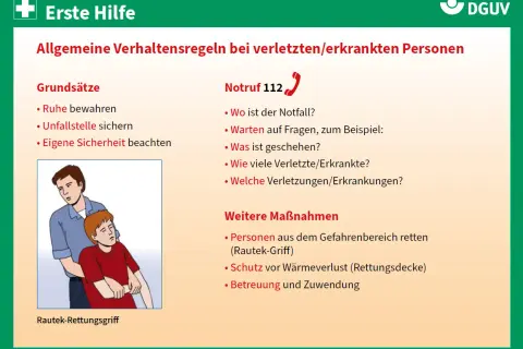 Erste Hilfe: Anleitung für verletzte Personen. Ein Mann zieht einen anderen, bewusstlosen Mann mit dem Rautek-Griff.