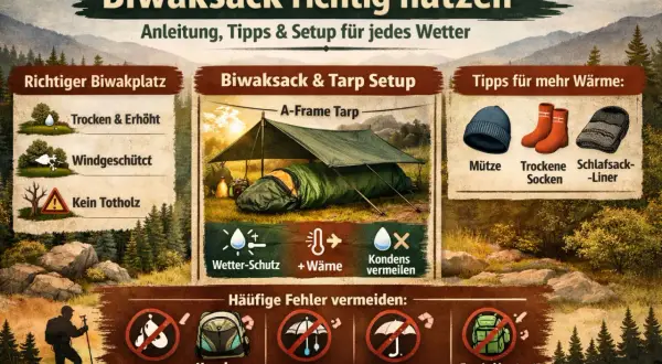 Anleitung, wie was ist ein Biwaksack richtig genutzt wird: Tipps für Platzwahl, Setup, Wärme und Fehlervermeidung bei jedem Wetter.