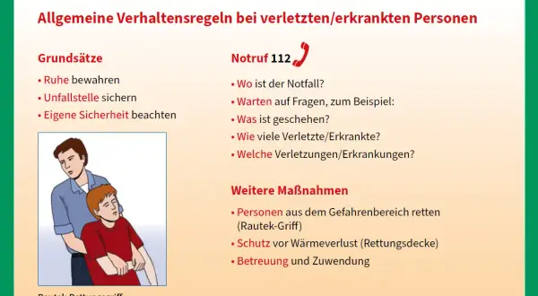 Erste Hilfe: Anleitung für verletzte Personen. Ein Mann zieht einen anderen, bewusstlosen Mann mit dem Rautek-Griff.