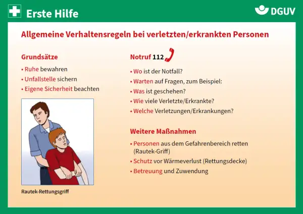 Erste Hilfe: Anleitung für verletzte Personen. Ein Mann zieht einen anderen, bewusstlosen Mann mit dem Rautek-Griff.